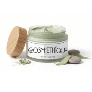 pot ouvert avec bouchon en bois avec liquide vert (masque)