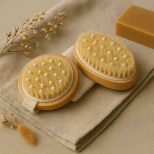 deux brosse posé sur un tissus avec des fleur