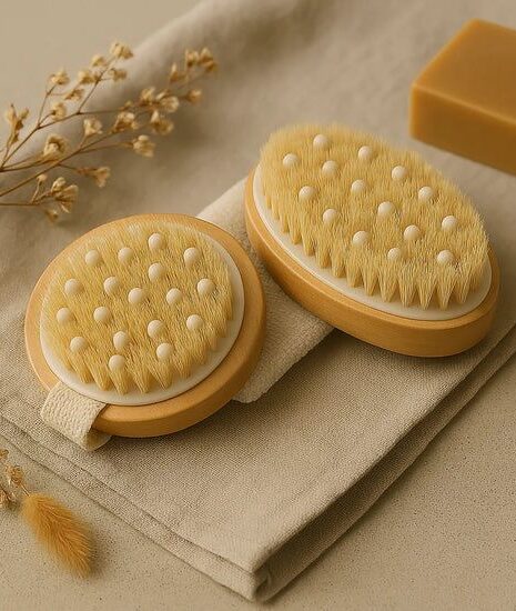 deux brosse posé sur un tissus avec des fleur