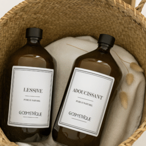 bidon marron de lessive et adoucissant